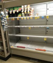 If we're stocking up I guess a run on eggs shouldn't be a surprise. This is Vons' egg case — Trader Joe's egg case was slightly better.